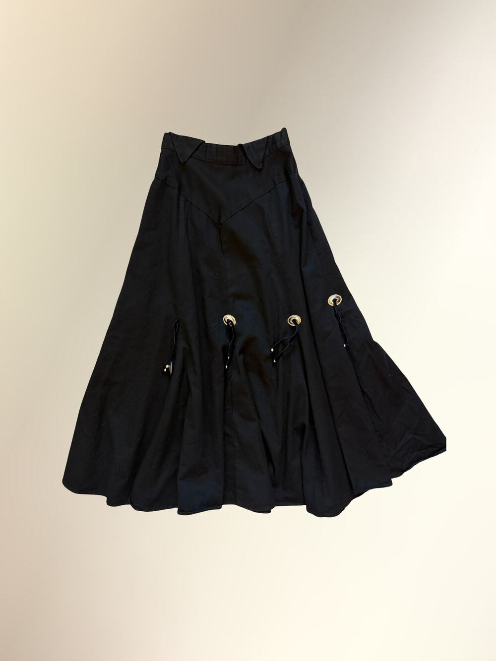Vintage Circle T Marilyn Lenox Black Silver Concho Western Maxi Skirt Sz 7/8